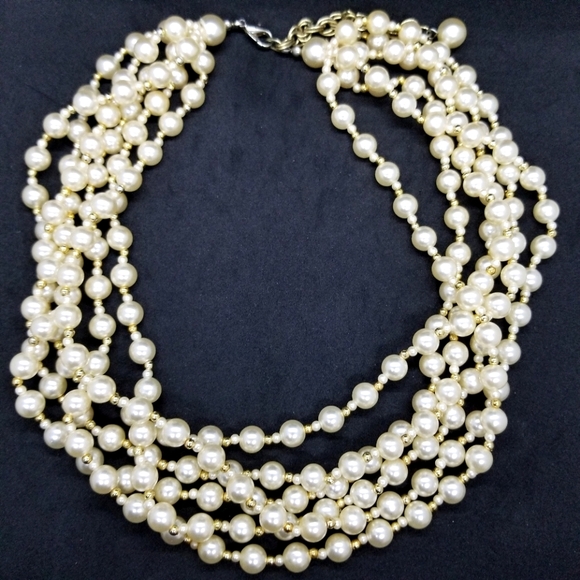 Vintage multi-strand pearl & gold bead necklace - Picture 1 of 6